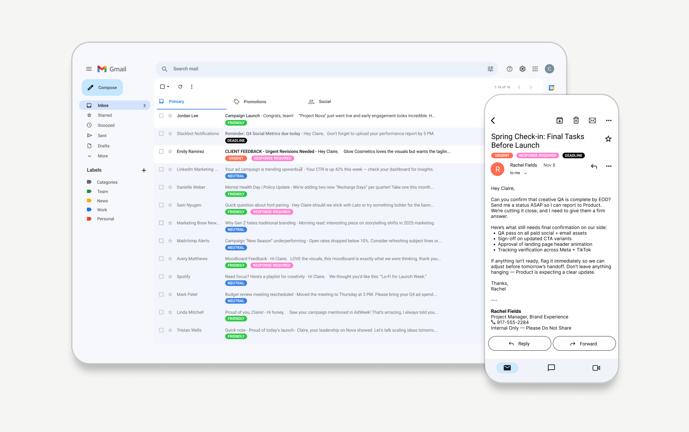 Emote Mail shown on iPhone and Apple Watch side by side